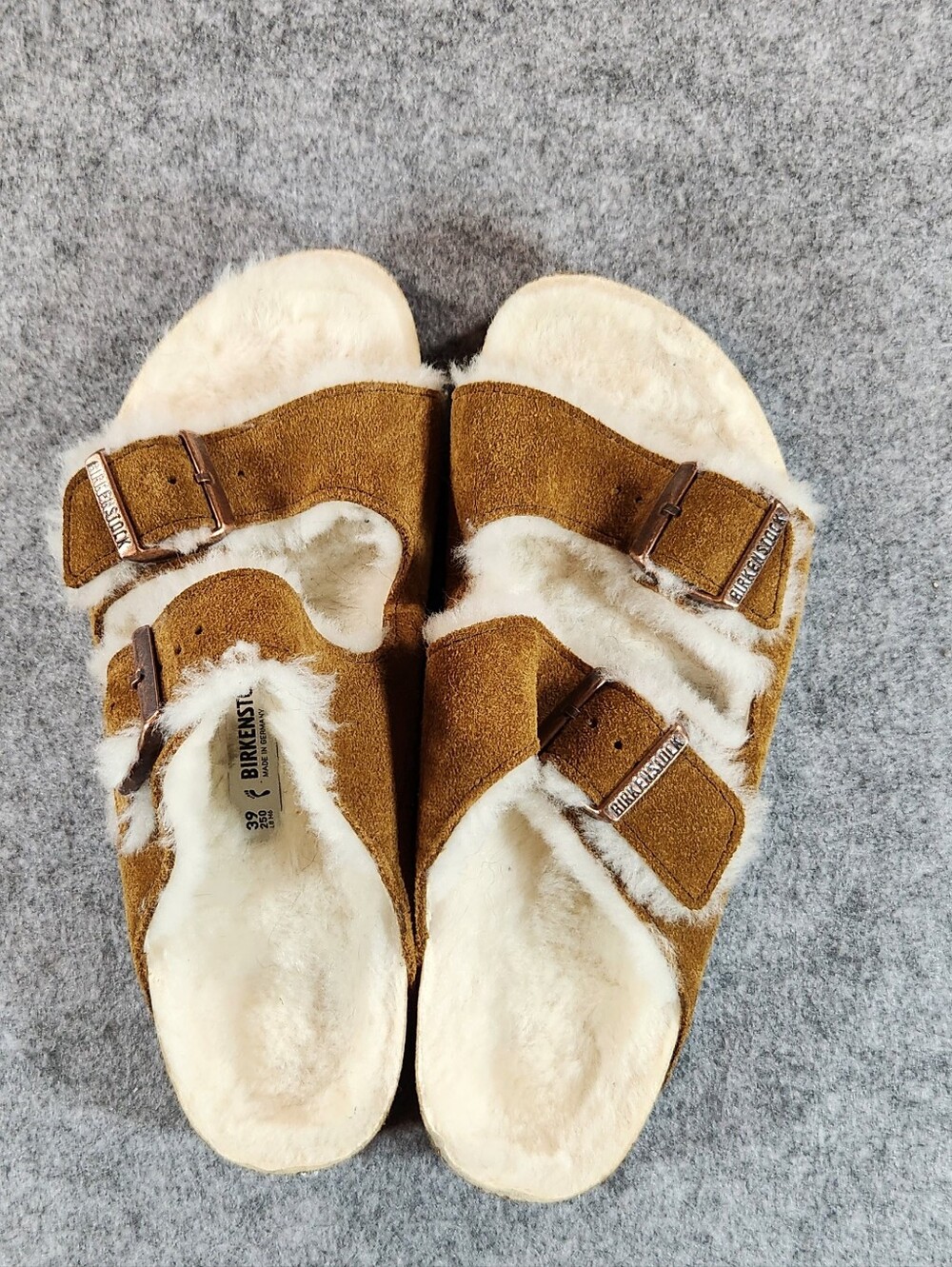 Birkenstock Shearling-Lined Suede Sandal - Chestnut Brown